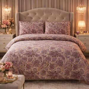 Floral Paisley Pottery Barn Duvet Set - Purple and Mauve California King